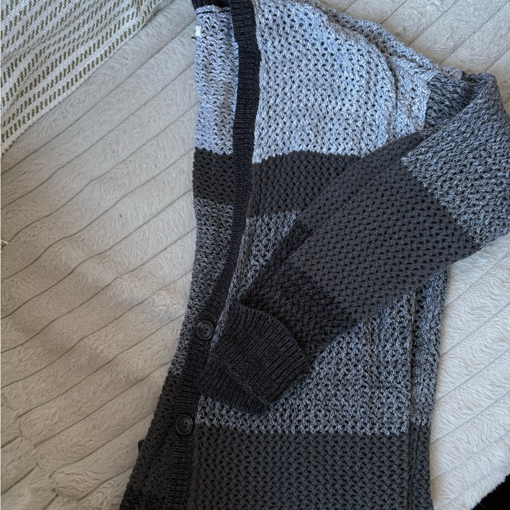 American Eagle Outfitters Charcoal and Light Gray Striped Cardigan
